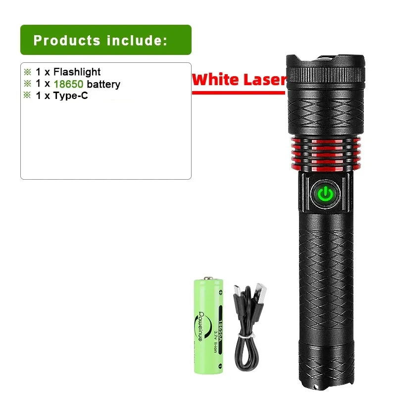 NEW 9000LM Rechargeable LED Flashlights White Laser Lamp Beads 2000m Super Bright Flashlight Powerful Lantern Camping Torch