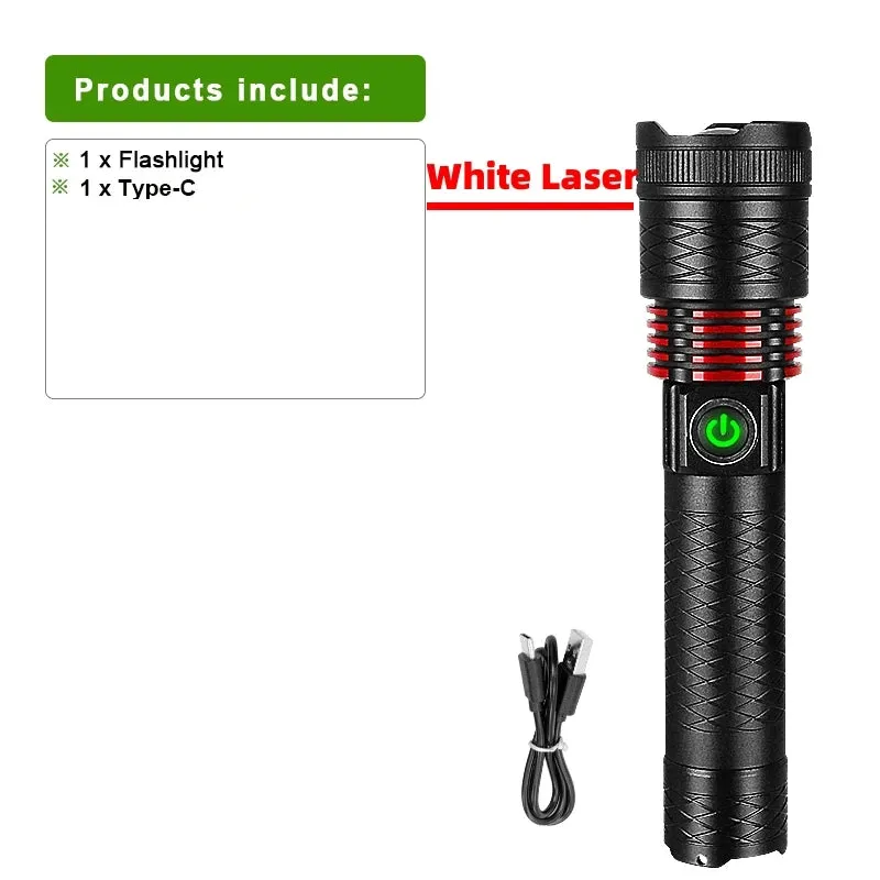 NEW 9000LM Rechargeable LED Flashlights White Laser Lamp Beads 2000m Super Bright Flashlight Powerful Lantern Camping Torch