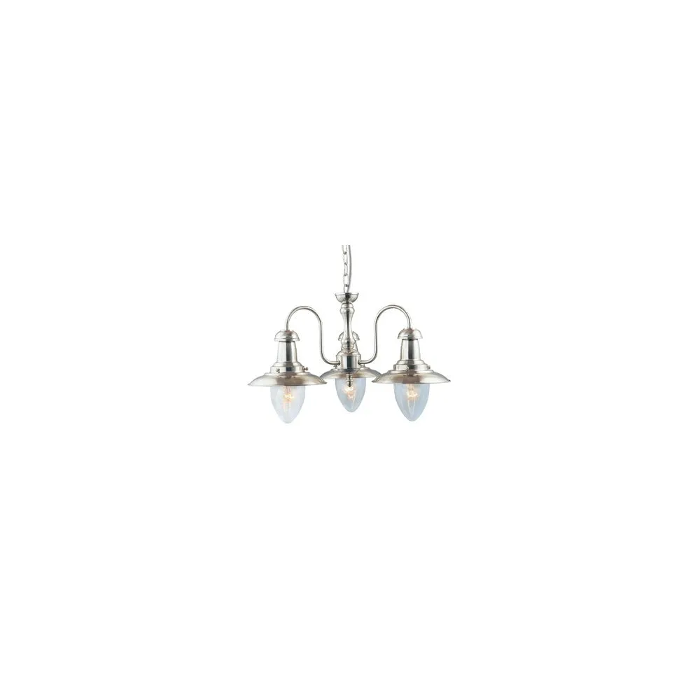 Searchlight 5333-3SS Fisherman - 3 Light Ceiling Satin Silver With Seeded Glass Shades