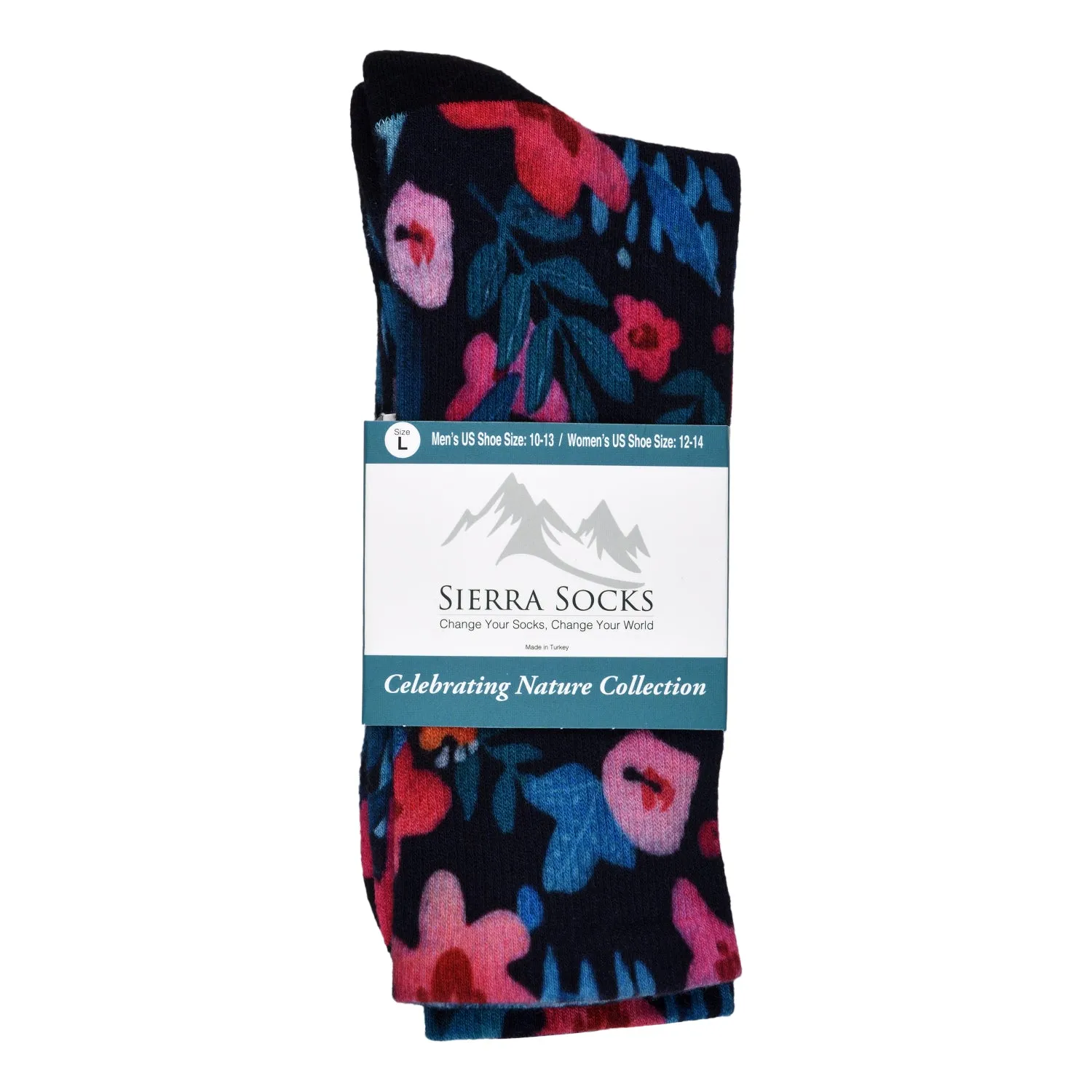 Sierra Socks Flower Patch Pattern CoolMax Socks, Nature Collection for Men & Women Eco-Friendly Crew Socks