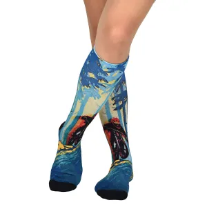 Sierra Socks Forest Biker Pattern CoolMax Socks, Nature Collection for Men & Women Eco-Friendly Colorful Crew Socks