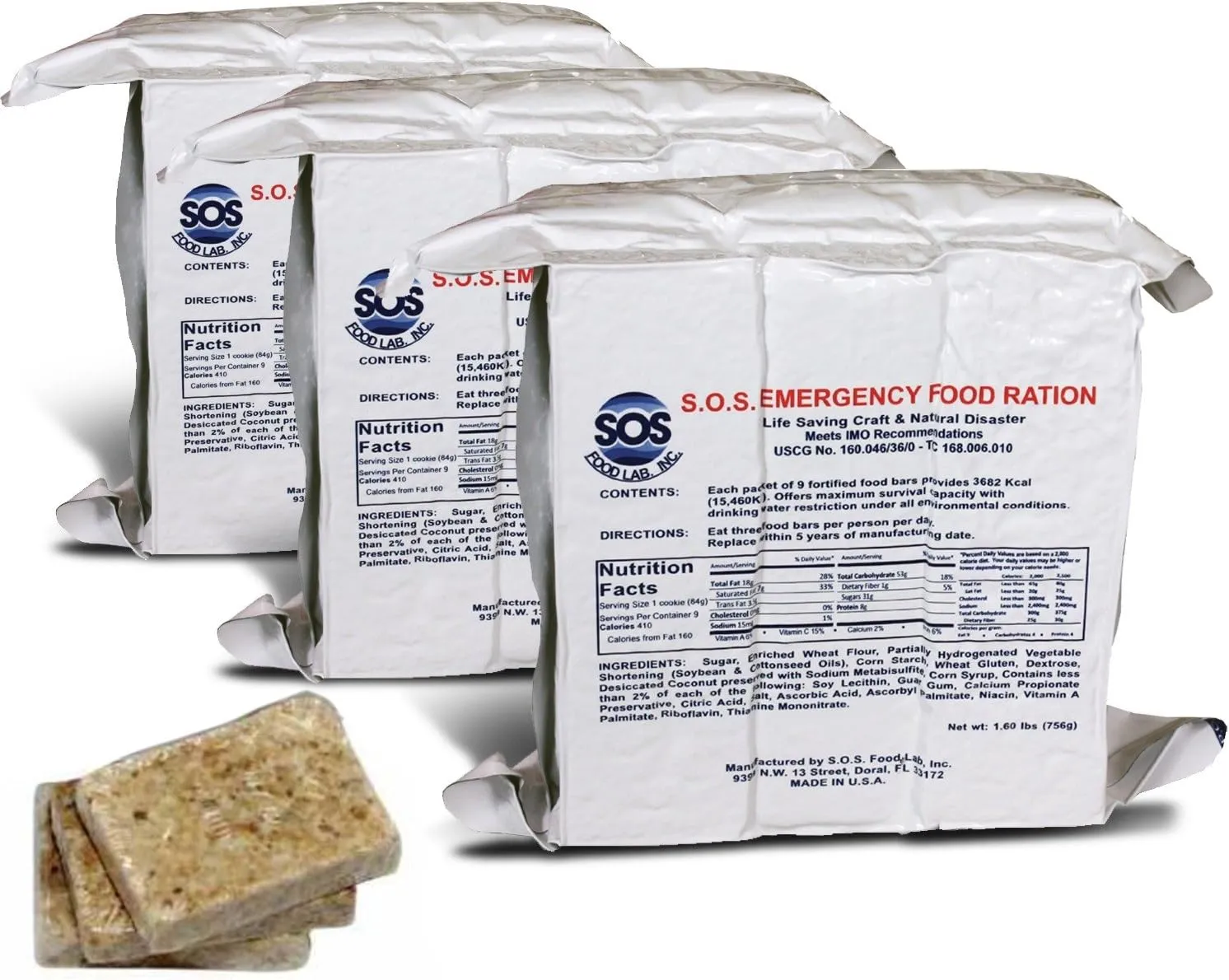 S.O.S. Rations Emergency 3600 Calorie Food Bar - 3 Day / 72 Hour Package with 5 Year Shelf Life