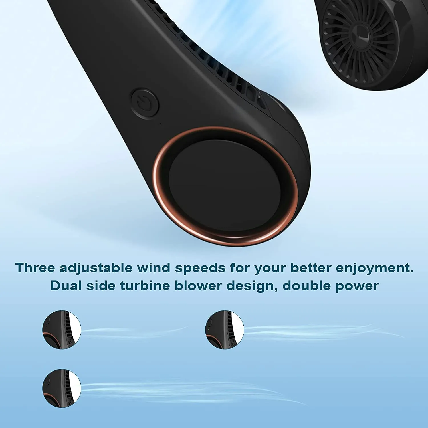 USB Portable Neck Strong Airflow Quiet Operation Adjustable Speed Portable Cooling Fan with Rotatable Head